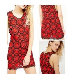 Free People Delilah Retro Crochet Shift Mini Dress S NEW Brown Orange Flower M